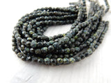 MATTE JET PICASSO Faceted Round Czech Beads, 3mm Czech Glass Beads Qty 50 Firepolished Tiny Black Czech Beads