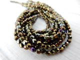 IRIS BROWN 3mm Faceted Round Czech Glass Round Beads Qty 50 Firepolished Tiny Beads /Gorgeous Earthy Metallic Brown Beads