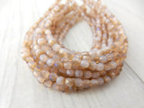 SOFT PINK Opaque Luster Iris 3mm Faceted Round Czech Glass Beads/ Fire Polish Bead / Qty 50 Firepolished Tiny Soft Pink Beige 