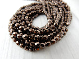 CHOCOLATE BRONZE Faceted Round Czech Glass Beads 3mm Qty 50 Firepolished Tiny Brown Bronze Beads