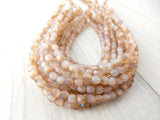 SOFT PINK Opaque Luster Iris 3mm Faceted Round Czech Glass Beads/ Fire Polish Bead / Qty 50 Firepolished Tiny Soft Pink Beige 