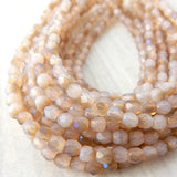 SOFT PINK Opaque Luster Iris 3mm Faceted Round Czech Glass Beads/ Fire Polish Bead / Qty 50 Firepolished Tiny Soft Pink Beige 