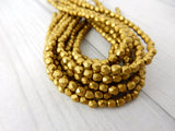 METALLIC AZTEC GOLD Matte Faceted Round Czech Glass Beads 3mm Qty 50 Firepolished Tiny Golden Yellow Beads