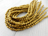 METALLIC AZTEC GOLD Matte Faceted Round Czech Glass Beads 3mm Qty 50 Firepolished Tiny Golden Yellow Beads