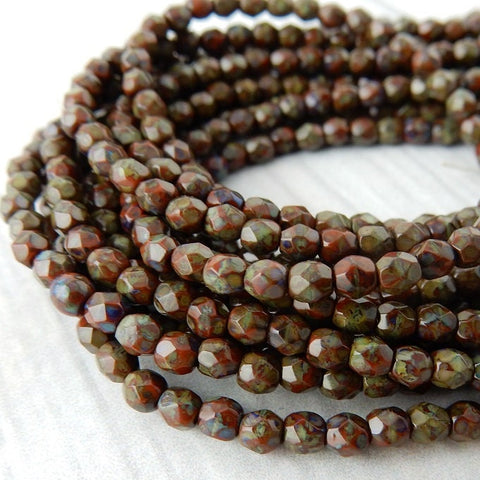 PICASSO UMBER Brown Faceted Round Czech Glass Beads 3mm Qty 50 Firepolished Tiny Brown Beads