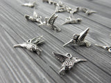 Hummingbird Charms, Antique Silver, Tierracast, Flying Bird Drops, Humming Bird, Bohemian Yoga Wrap Charm, Bulk Wholesale Charms