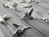 Hummingbird Charms, Antique Silver, Tierracast, Flying Bird Drops, Humming Bird, Bohemian Yoga Wrap Charm, Bulk Wholesale Charms