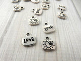 LOVE CHARMS, Antique Silver, Tierracast, Valentines Day Love Heart Charm Drops, Great Charm for Jewelry, Bracelet Wraps