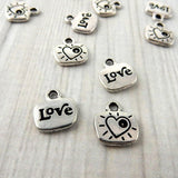 LOVE CHARMS, Antique Silver, Tierracast, Valentines Day Love Heart Charm Drops, Great Charm for Jewelry, Bracelet Wraps