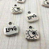 LOVE CHARMS, Antique Silver, Tierracast, Valentines Day Love Heart Charm Drops, Great Charm for Jewelry, Bracelet Wraps