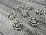 SUNFLOWER Charms, Antique Silver, Qty 4 to 20, Tierracast, Flower Charm Drops, Tierra Cast Charm