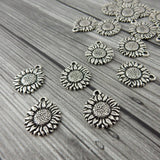 SUNFLOWER Charms, Antique Silver, Qty 4 to 20, Tierracast, Flower Charm Drops, Tierra Cast Charm