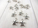 NAUTICAL STAR CHARMS, Antique Silver, Tierracast, Star Pendant Charm, Tierra Cast, Qty 4 Charm Pendants