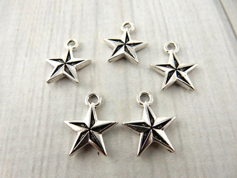 NAUTICAL STAR CHARMS, Antique Silver, Tierracast, Star Pendant Charm, Tierra Cast, Qty 4 Charm Pendants