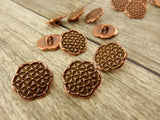 FLOWER OF LIFE Button, Tierracast Button, Antique Copper Qty 4, Round Metal Buttons, Shank Button, Great for Leather Wraps or Focal Clasps