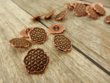 FLOWER OF LIFE Button, Tierracast Button, Antique Copper Qty 4, Round Metal Buttons, Shank Button, Great for Leather Wraps or Focal Clasps