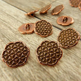 FLOWER OF LIFE Button, Tierracast Button, Antique Copper Qty 4, Round Metal Buttons, Shank Button, Great for Leather Wraps or Focal Clasps