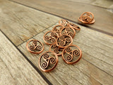 Open Triskele metal buttons - Celtic button by TierraCast in Antique Copper - Qty 4 round buttons for leather wraps, bracelets or crafts