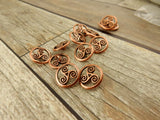 Open Triskele metal buttons - Celtic button by TierraCast in Antique Copper - Qty 4 round buttons for leather wraps, bracelets or crafts