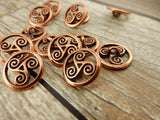 Open Triskele metal buttons - Celtic button by TierraCast in Antique Copper - Qty 4 round buttons for leather wraps, bracelets or crafts