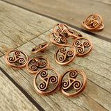 Open Triskele metal buttons - Celtic button by TierraCast in Antique Copper - Qty 4 round buttons for leather wraps, bracelets or crafts