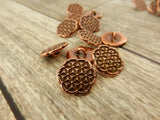 FLOWER OF LIFE Button, Tierracast Button, Antique Copper Qty 4, Round Metal Buttons, Shank Button, Great for Leather Wraps or Focal Clasps