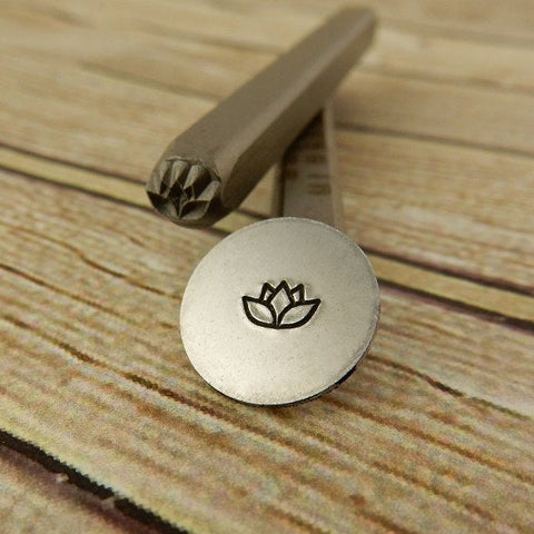 LOTUS FLOWER Metal Stamp, Outline Lotus Flower 5mm Design Stamp, Rated for Stainless Steel Stamping Blanks