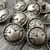 CROWN Button, Antique Silver Metal Button, 20mm Qty 4 Whimsical Court Jester Crown, Great Leather Wrap Clasps Clothing Buttons