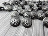 Eagle Buttons, Military or Biker Style Buttons, Gunmetal Gray Metal Button, 15mm 5/8" Qty 4, Leather Wrap Clasps or Clothing