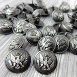 Eagle Buttons, Military or Biker Style Buttons, Gunmetal Gray Metal Button, 15mm 5/8" Qty 4, Leather Wrap Clasps or Clothing