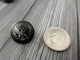 Eagle Buttons, Military or Biker Style Buttons, Gunmetal Gray Metal Button, 15mm 5/8" Qty 4, Leather Wrap Clasps or Clothing