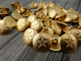 GOLD STAR Buttons, Bright Gold Metal Button, 15mm, 5/8" Qty 4 Great Leather Wrap Clasps Clothing Buttons