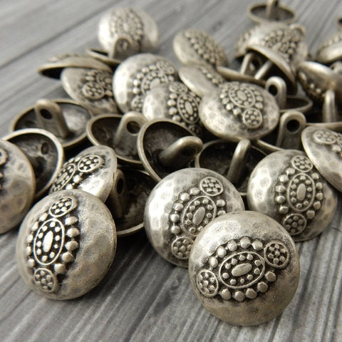 Hammered Tribal Buttons, Antique Silver Metal Button, 20mm Qty 4 , Bali Style, Great for Leather Wrap Clasps or Clothing