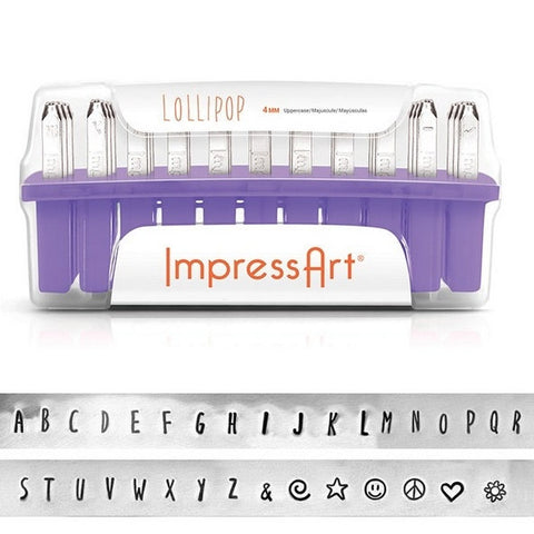 LOLLIPOP Metal Stamping Kit ImpressArt Uppercase Hand Stamps Alphabet Set, 4mm Upper Case Set Plus Bonus Design Stamps