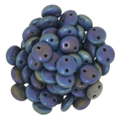 Matte IRIS BLUE Lentil Beads, Czech Glass Lentils, Qty 50 Beautiful Earthy Blue Discs, 2 hole 6mm Beads