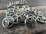 OPEN TRISKELE Buttons, TierraCast CELTIC Buttons, 16mm Qty 4 to 20 Antique Silver, Round Tri Swirl Metal Buttons, Leather Wrap Clasps