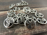 OPEN TRISKELE Buttons, TierraCast CELTIC Buttons, 16mm Qty 4 to 20 Antique Silver, Round Tri Swirl Metal Buttons, Leather Wrap Clasps