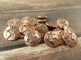 Earth Buttons Tierracast 16mm, 5/8" Antique Copper Qty 4, Round Shank Back Metal Button, Leather Wraps or Focal Clasps