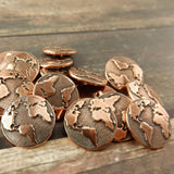 Earth Buttons Tierracast 16mm, 5/8" Antique Copper Qty 4, Round Shank Back Metal Button, Leather Wraps or Focal Clasps