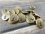 TierraCast Metal Buttons, TREE Of LIFE Button 16mm Qty 4 to 20 Antique Gold Round Buttons 5/8” Great Leather Wraps or Focal Clasps