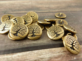 TierraCast Metal Buttons, TREE Of LIFE Button 16mm Qty 4 to 20 Antique Gold Round Buttons 5/8” Great Leather Wraps or Focal Clasps