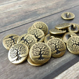 TierraCast Metal Buttons, TREE Of LIFE Button 16mm Qty 4 to 20 Antique Gold Round Buttons 5/8” Great Leather Wraps or Focal Clasps