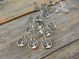 BIRD in a Tree Drops, Antique Silver, Tierracast 19.5mm  Charms, Tierra Cast Meditation Yoga Wrap Findings