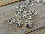 BIRD in a Tree Drops, Antique Silver, Tierracast 19.5mm  Charms, Tierra Cast Meditation Yoga Wrap Findings