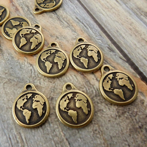 Earth Charm Drops, Antique Bronze, Tierracast Earth Charms, Qty 4 to 20, Planet Pendants, Tierra Cast Finding for Jewelry Making and Crafts