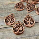 BIRD in a Tree Charms, Tierracast, Antique Copper, 19.5mm Tree of Life Pendants, Tierra Cast Meditation Yoga Wrap Bracelet Charms