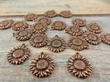 SUNFLOWER Charms, Antique Copper, Tierracast, Flower Charm Drops, Tierra Cast Pendants