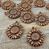 SUNFLOWER Charms, Antique Copper, Tierracast, Flower Charm Drops, Tierra Cast Pendants