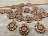 SUNFLOWER Charms, Antique Copper, Tierracast, Flower Charm Drops, Tierra Cast Pendants