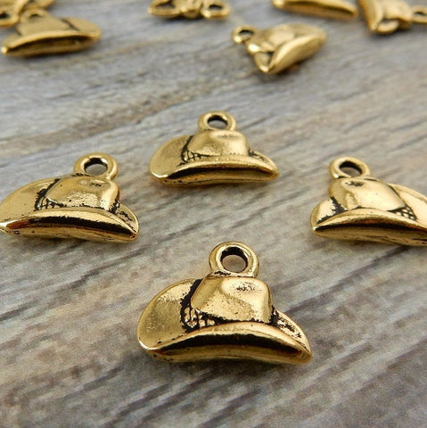 TierraCast COWBOY HAT Charms, Antique Gold, Western Charm Drop Pendants, Quantity 4 to 20, Tierra Cast, Southwest Charms